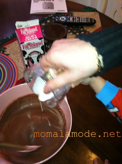 Daddy and Roc mix it up! We used heavy cream and whole milk.